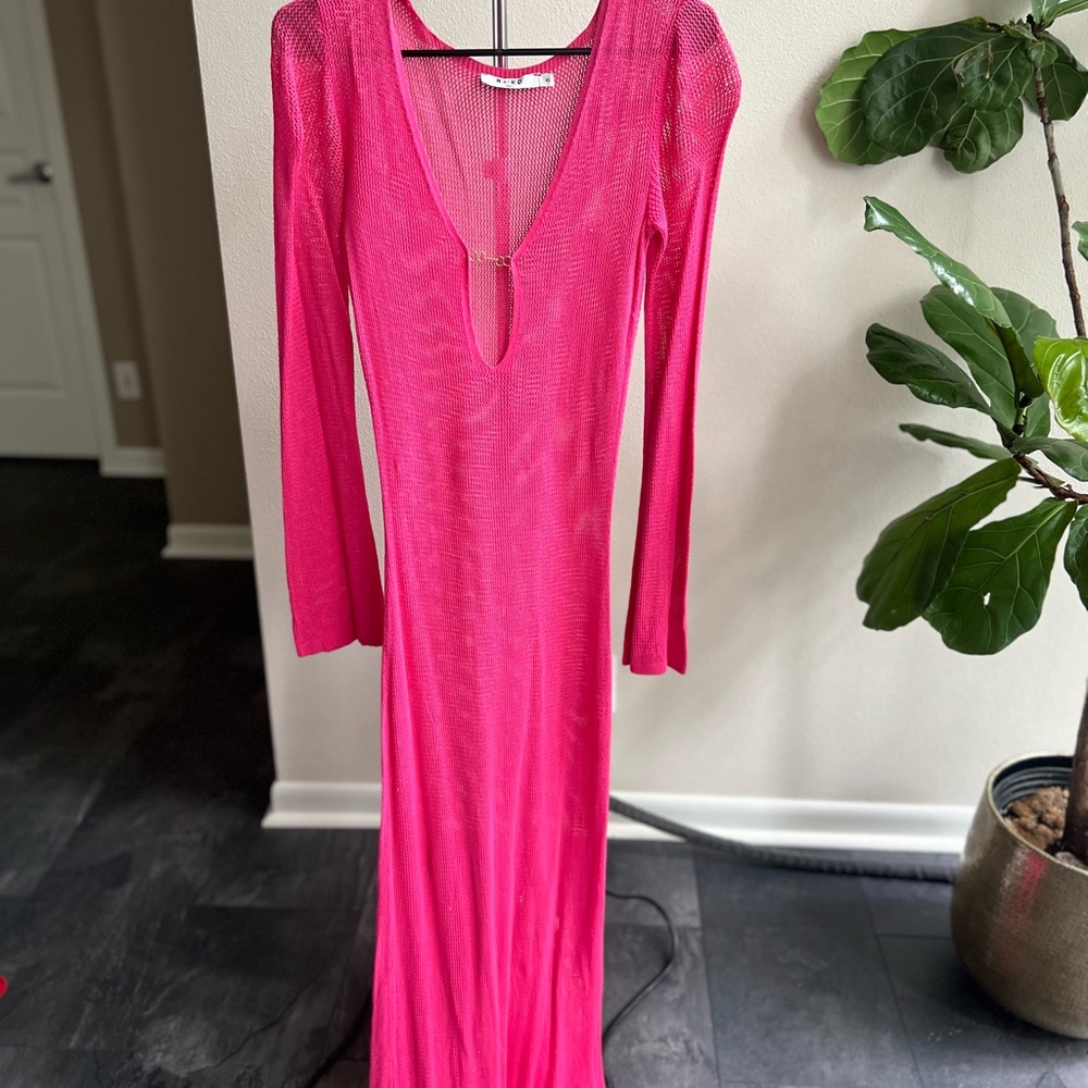 Pink Knitted Long Sleeve Cover Up